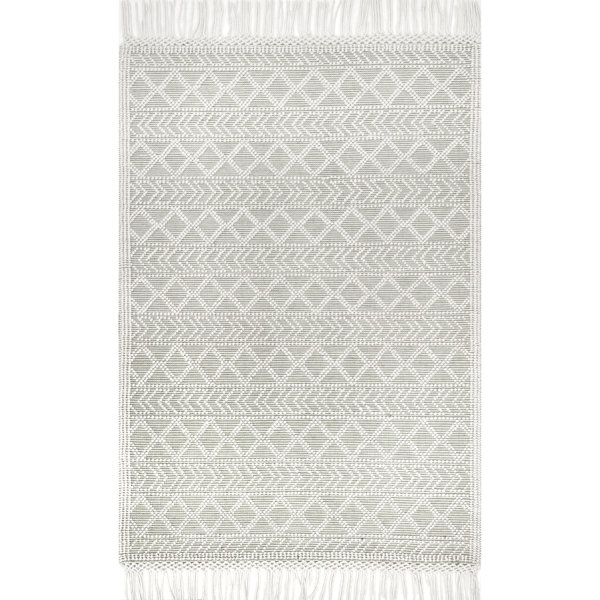 Gracie Oaks Sechrist Geometric Handwoven Flatweave Cream/ Sage Green